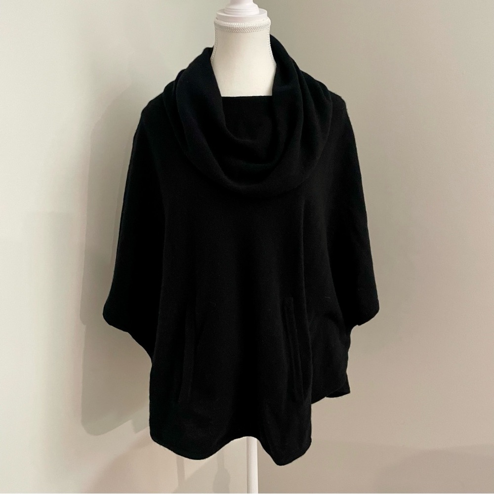 Captive Cashmere 100% Cashmere Cowl Neck Poncho Wrap Style Sweater Black Size M